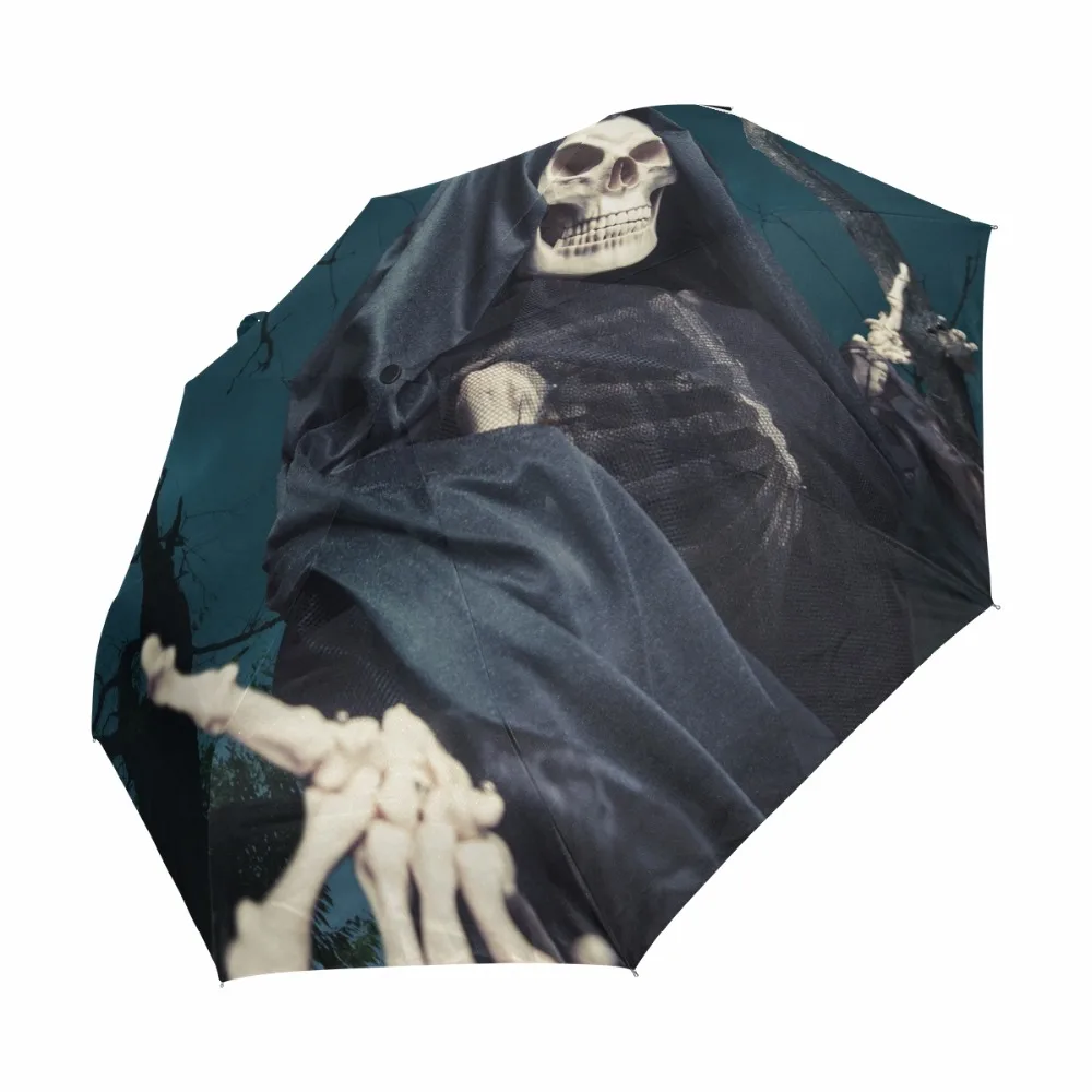 Mens Automatic Black Umbrella Death Angel 3 Folding Travel Umbrella Creative Teenagers' Evil Umbrella Boys Paraguas Hombre