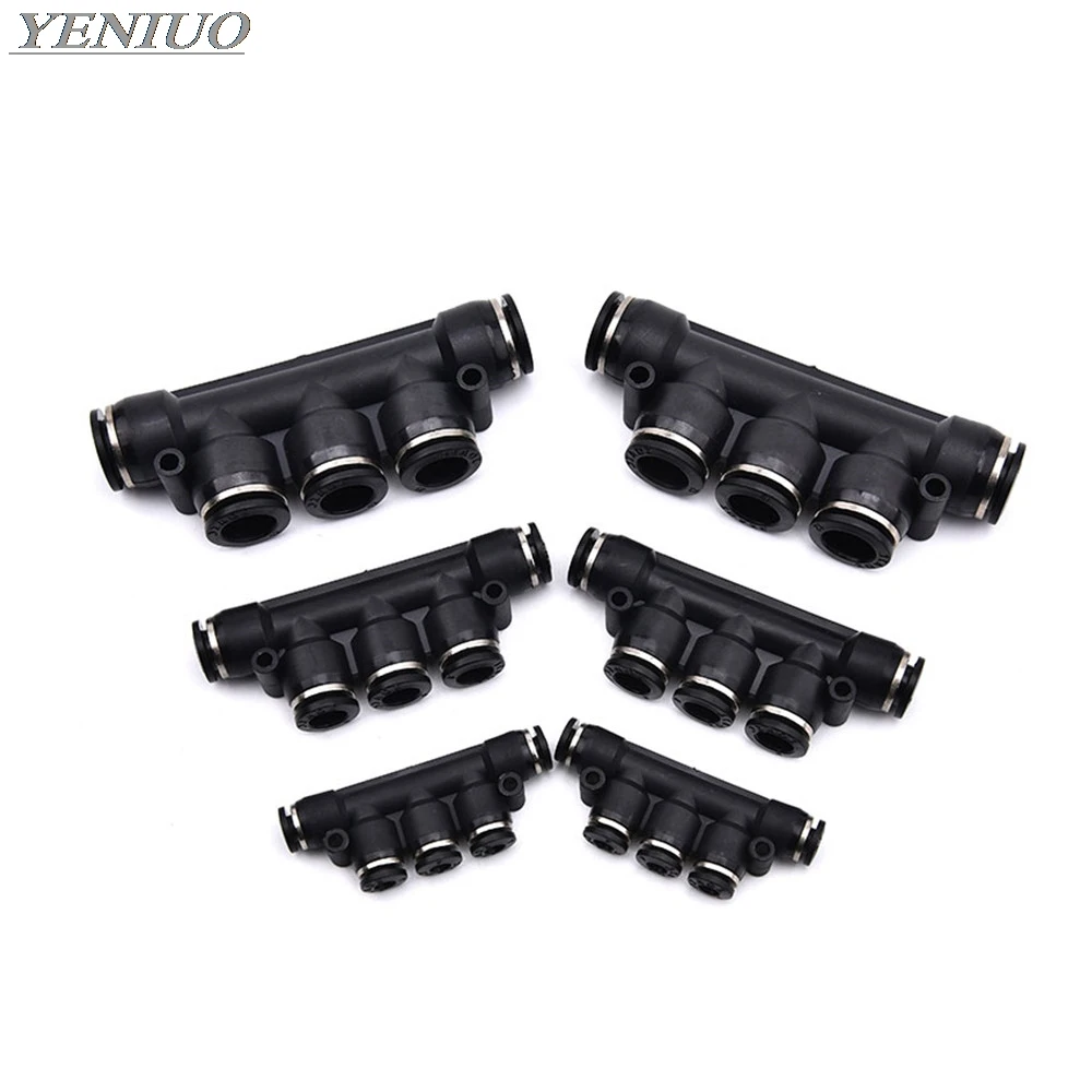 Black Air Pneumatic Fitting 5 Way One Touch 4mm to 12mm OD Hose Tube Push In 5 Port Gas Quick Fittings Connector Coupler