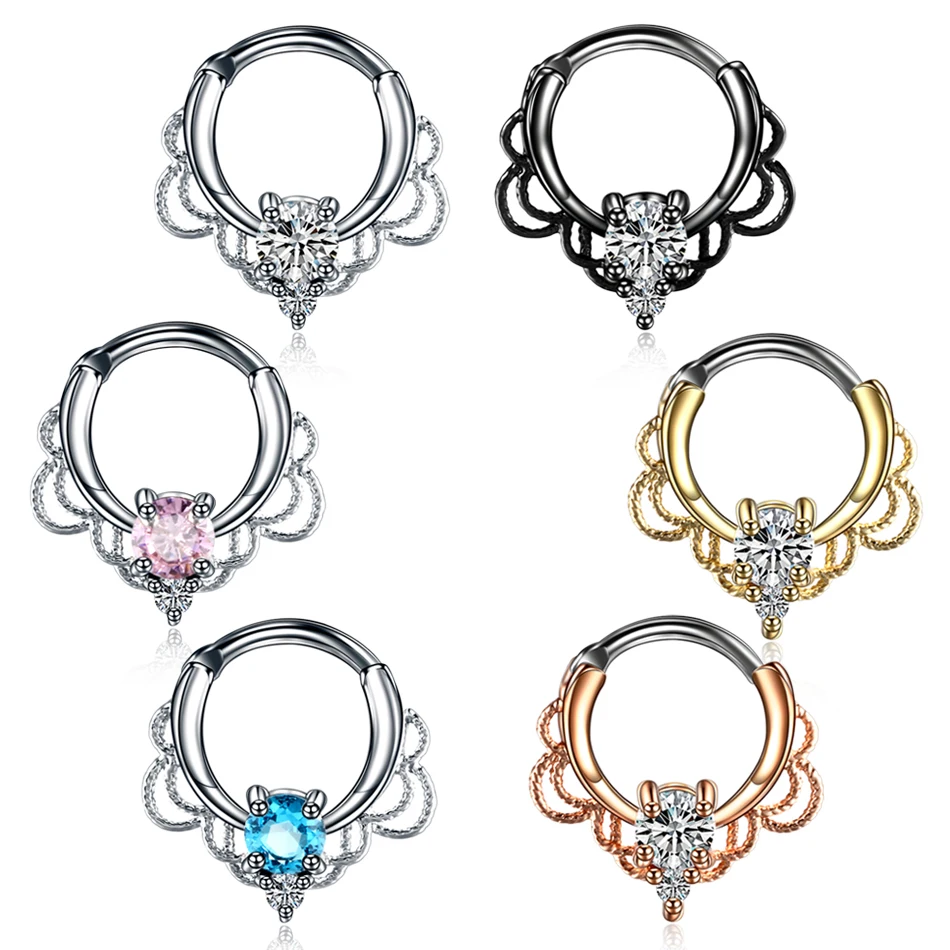1PC Copper Nose Septum Clicker Ring Titanium Shaft Crystal Nariz Nose Piercing Indian Ear Helix Earring Septum Labret Piercing
