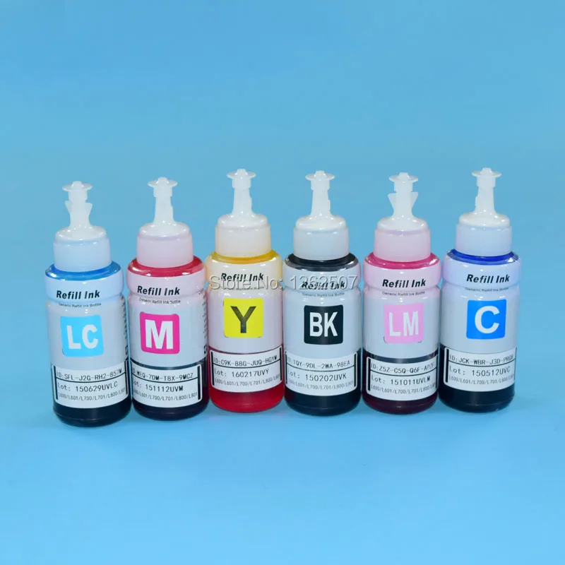 T6741 -T6746 6Color Compatible Water-Based Dye Inks Refill Kits For Epson L600 L601 L700 L701 L800 L801 L850 L1800 Printers