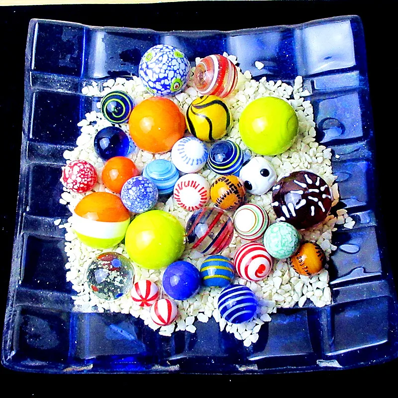 30pcs custom multi color hand made glass ball Fairy Garden charms decoration Mixed glass Marbles ball ornament toys for children