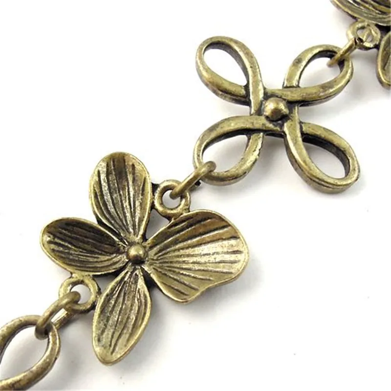 100CM Bohemia Long Bronze Alloy Butterfly Flower chain Bangle making sexy waist Bracelet Peas chain Shiny Pendant 24*3MM 30089