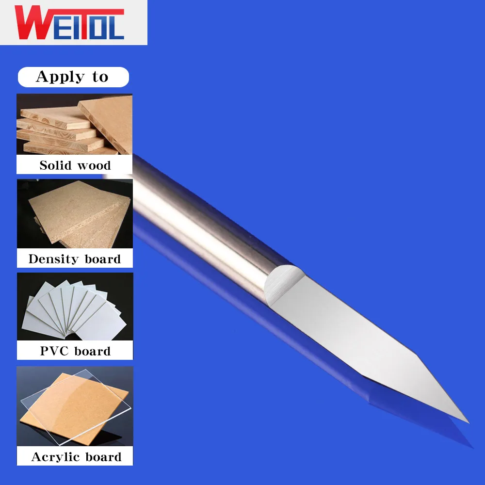 WeiTol-Embouts de gravure en forme de V, mèches de routeur PCB, outils en carbure, acrylique, 3.175mm, 5 pièces par lot