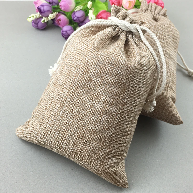 50pcs Vintage Natural Burlap Hessia Gift Candy Bags Wedding Party Favor Pouch Birthday Supplies Drawstrings Jute Gift Bags