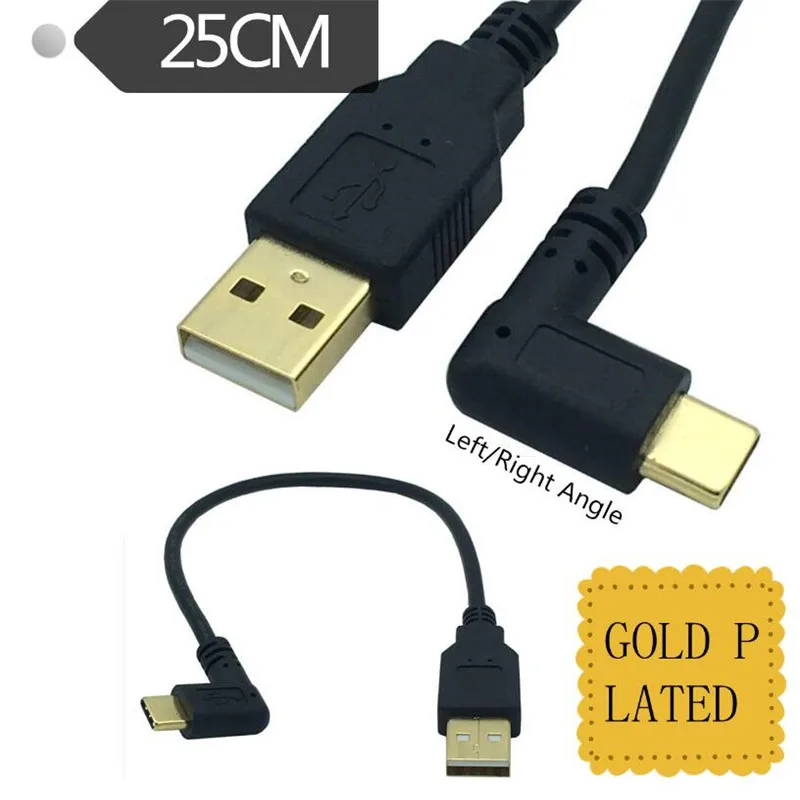 

USB2.0 Type-A Male to USB3.1 Type-C Male Left +Right & Up+Down Angle USB Data Sync & Charge Cable Connector Gold Plated