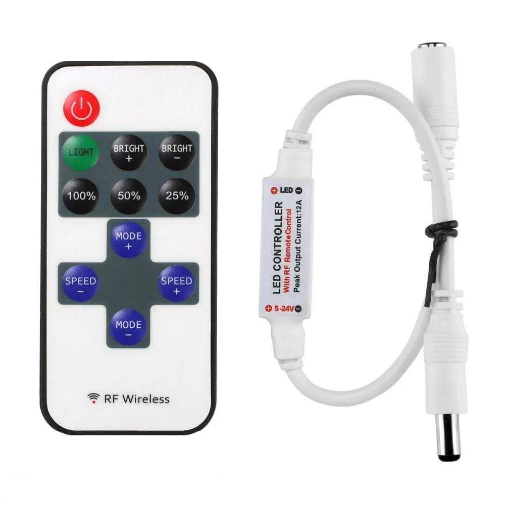 50Ps Mini RF Wireless Led Remote Controller Led Dimmer Controller For Single Color Light Strip SMD5050/3528 By DHL With Battery