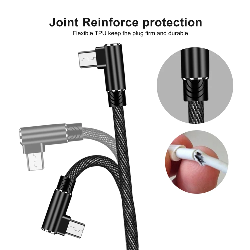 OLAF 1/2/3m L Shaped Connector Micro USB Charging Cable Nylon Braided Micro USB Cable fast Charging Cord Charger Wire Line