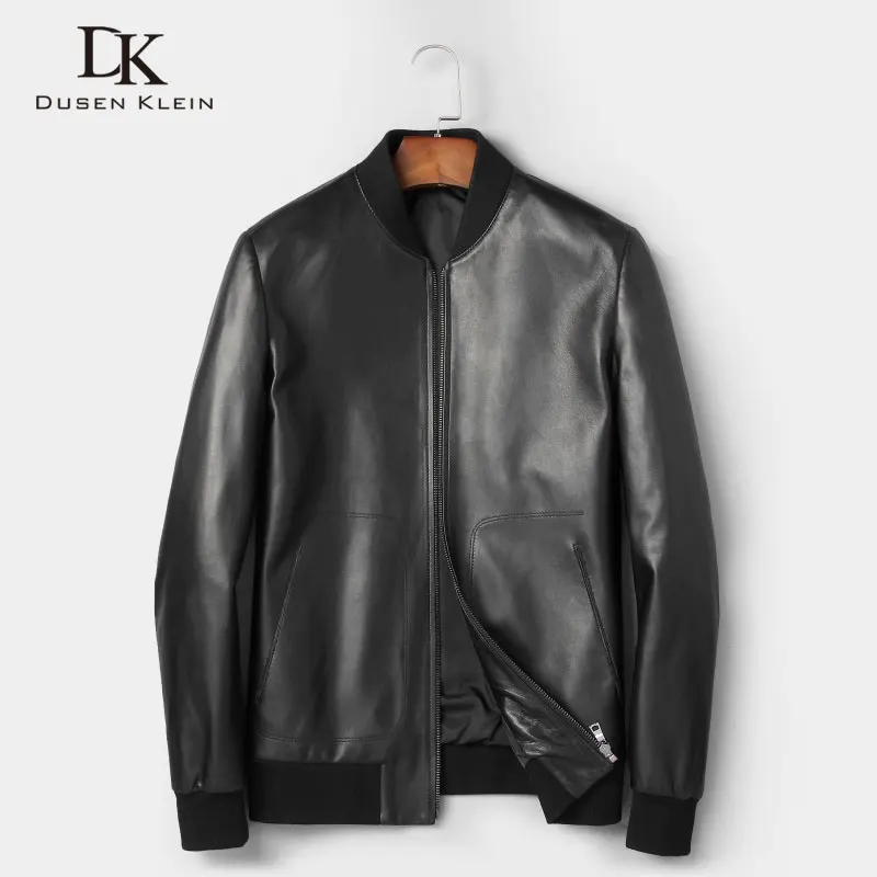 

Dusen Klein Men Genuine Leather Jacket Sheepskin Coat Slim/Casual/Black cy250