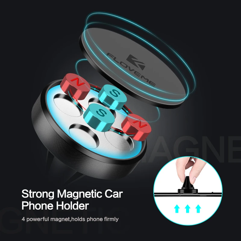 FLOVEME-soporte magnético de teléfono para coche, accesorio con rotación de 360 grados, para ventilación de aire, GPS, para Xiaomi mi8, Samsung Galaxy S9