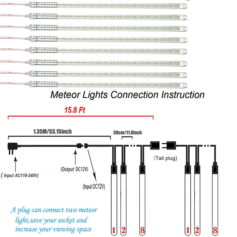 LED Meteor Shower Rain Lights Christmas lights Outdoor Waterproof For Christmas New Year Wedding party Cascading Tree Light D35