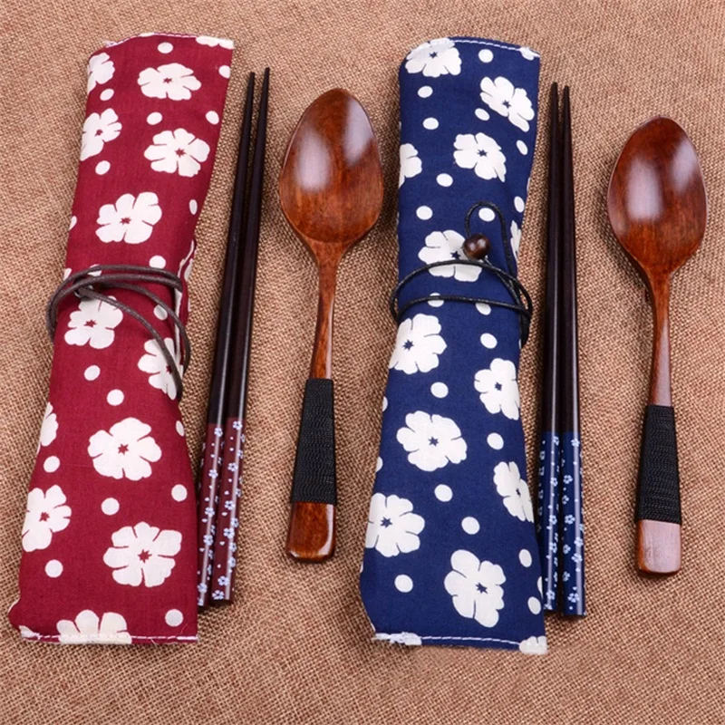 Ecological Biodegradable Portable Wooden Tableware Gift Outdoor Travel Lovers Cutlery Sets Dinnerware Kitchen Chopsticks Spoon