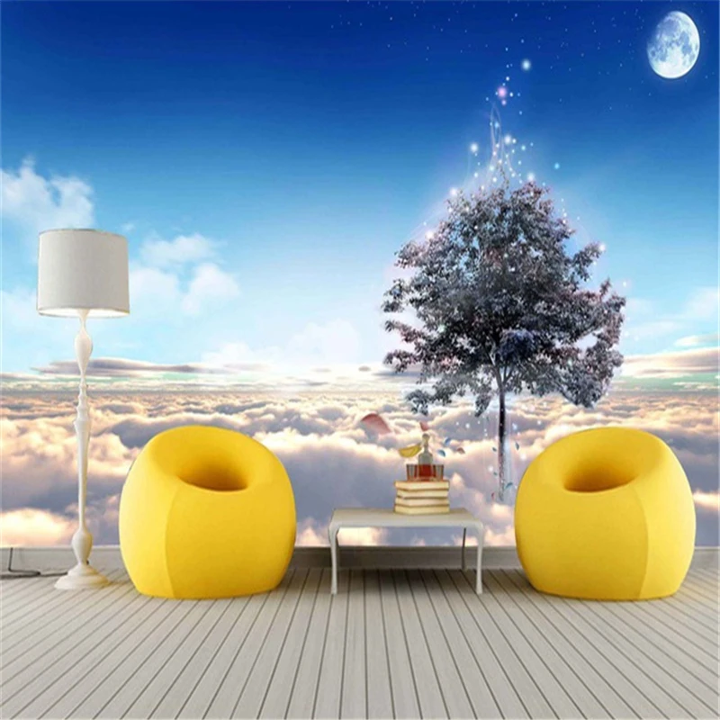 

beibehang trees grass blue sky large mural wall paper sofa bedroom wall wallpaper sea papel de parede 3d custom Home Decoration