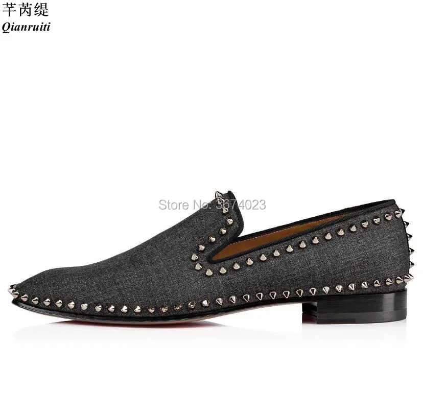 

Qianruiti Men Canvas Shoes Slip on Flats Rivets Studs Loafers Male Breathable Shoes Smoking Shoes Casual Big size 46