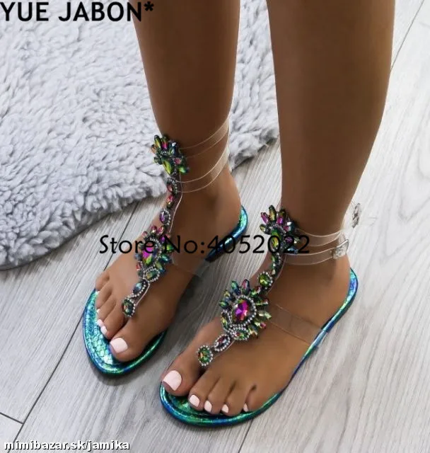 2024 Woman Sandals Women Shoes Rhinestones Gladiator Flat Sandals Crystal Chaussure Plus Size 43 tenis feminino Green Flip Flops