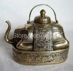 Decoration Decor Old Handwork wonderful Tibet silver elephant teapot Statue Tibet Miao Antique Old Silver