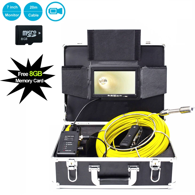 

1000TVL 23mm Lens Industrial Endoscope System Kit 7 Inch Monitor 20M Fiberglass Cable For Sewer Pipe Inspection