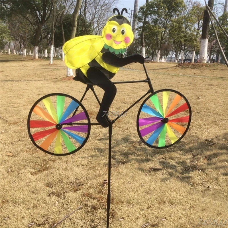 Rabbit Bee Tiger on Bike DIY Windmill Animal Bicycle Wind Spinner Whirligig Garden Lawn Decorative Gadgets Kids Outdoor Toys