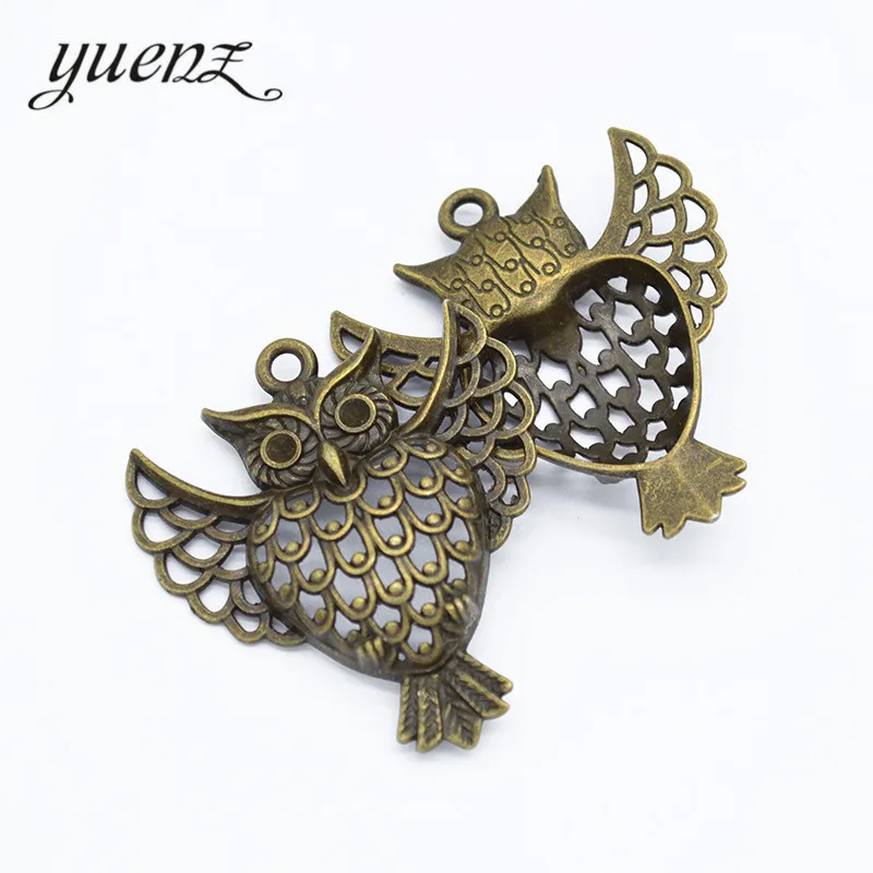 YuenZ 2 pcs  Owl Charms Antique Silver color Metal Pendants Fit Hand made Necklace Jewelry Making 50*44mm D172