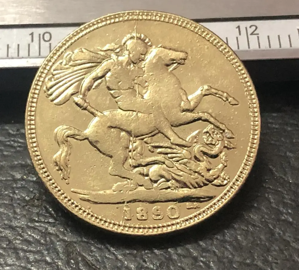 1890 United Kingdom 1 Sovereign - Victoria 2nd portrait .9999 pure Gold Plated Copy Coin