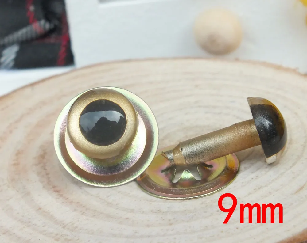 Free Ship 50pairs - 9mm Gold Color Japanese Hand Painted Pearl-tallic Safety Eyes Cat Eyes With Metal Washer