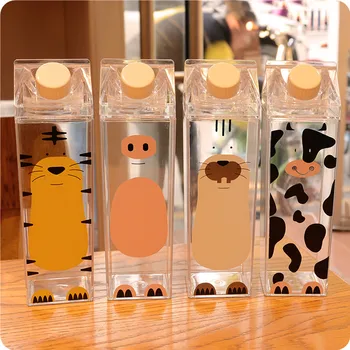 500ml Nette Cartoon Bpa Frei Kreative Flachmann Sport Im Freien Flasche Tier Kuh Schwein Kunststoff Mein Wasser Flaschen Tiger milch Wasserkocher