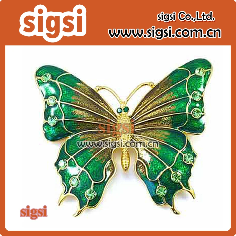 

wholesale gold plated green/purple butterfly rhinestone enamel brooch pin for decorations