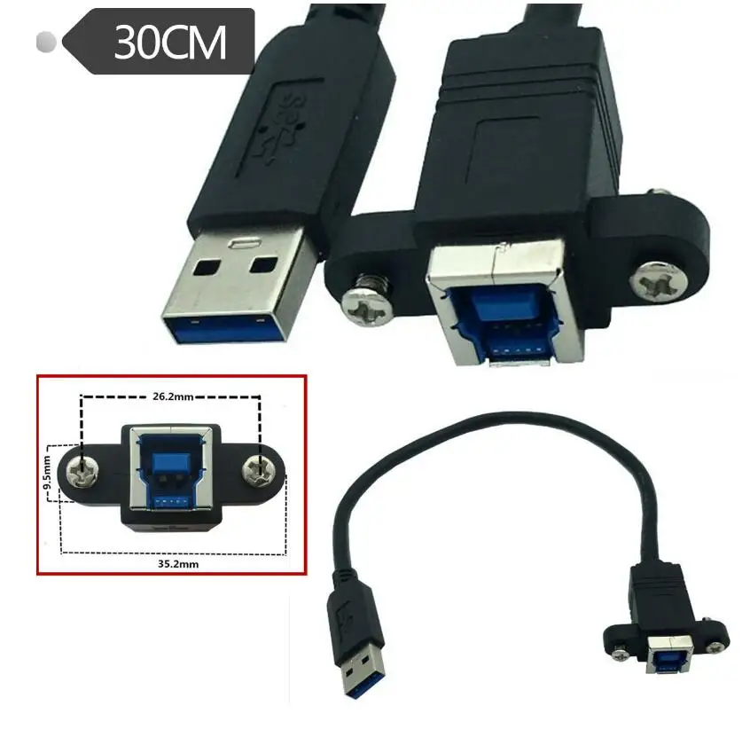 30CM 1ft 5Gbps USB 3.0  Type A AF Male  to  B Female connector cable adapter with panel mount cable