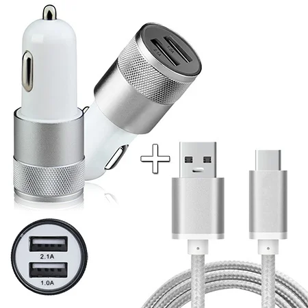 Dual USB Car Charger Power Adapter + Type C USB 3.1 Charging Data Cable for Chuwi Hi10 Plus, Vi10 Plus / Coolpad Cool1