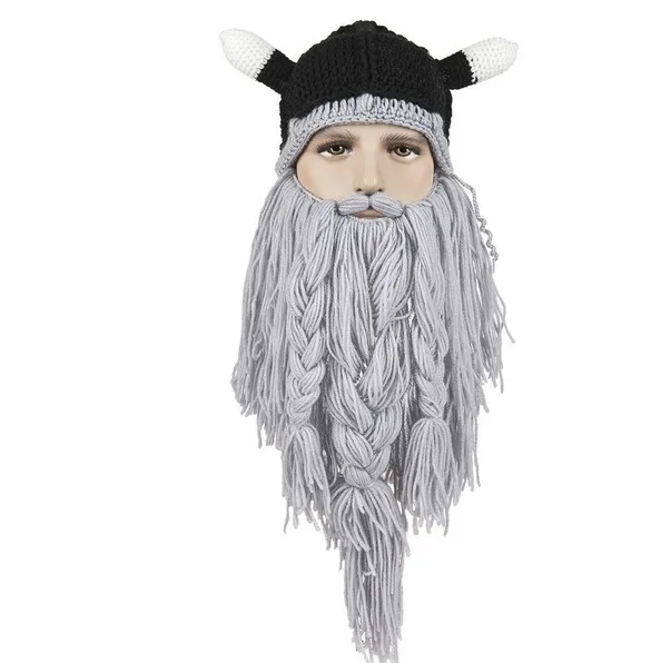 Handmade Viking Horns Beard NPC Wonderful Wool Cotton Cap Stage Props Pirate Hat Vikings Goat Horn Mask Long Beard Cosplay