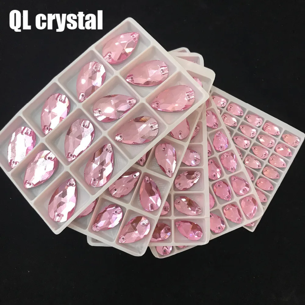 ALL Size QL Crystal 2018 popular Pink Drops Sew On Crystal Stones Sewing On Rhinestone 2 Holes DIY Garment Dress Making