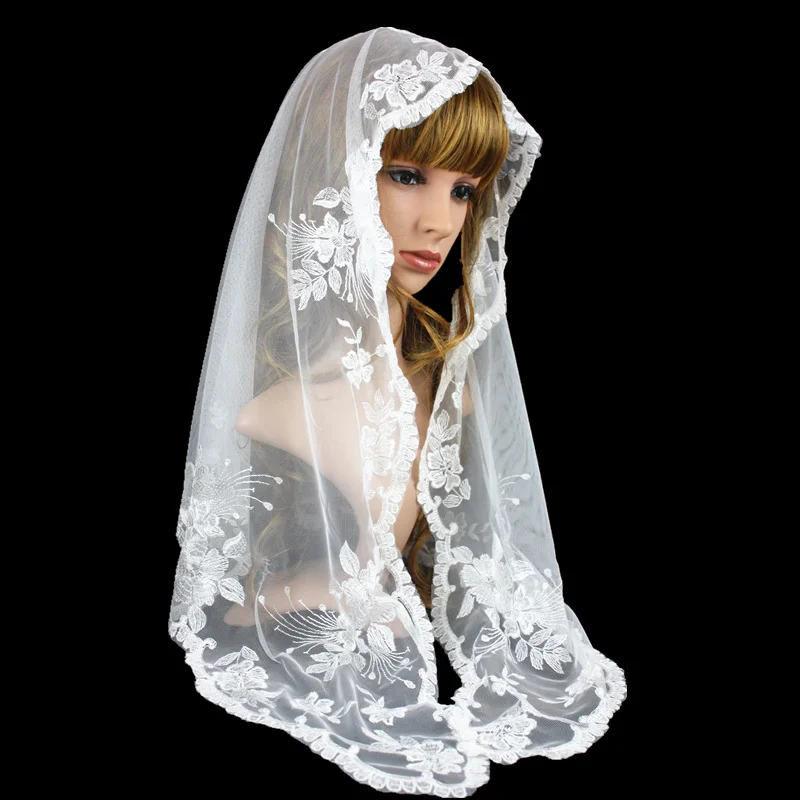 

White Embroidery Lace Infinity Veil Catholic Church Lace Veil Mantilla Chapel Scarf Retail