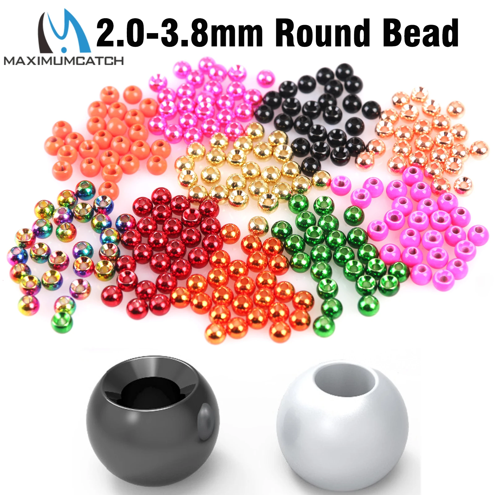 Maximumcatch 25pc 2.0-4.6mm Fly Tying  Head Tungsten Beads Multi-Color Fly Tying Material Nymph Head Ball Fishing Accessory