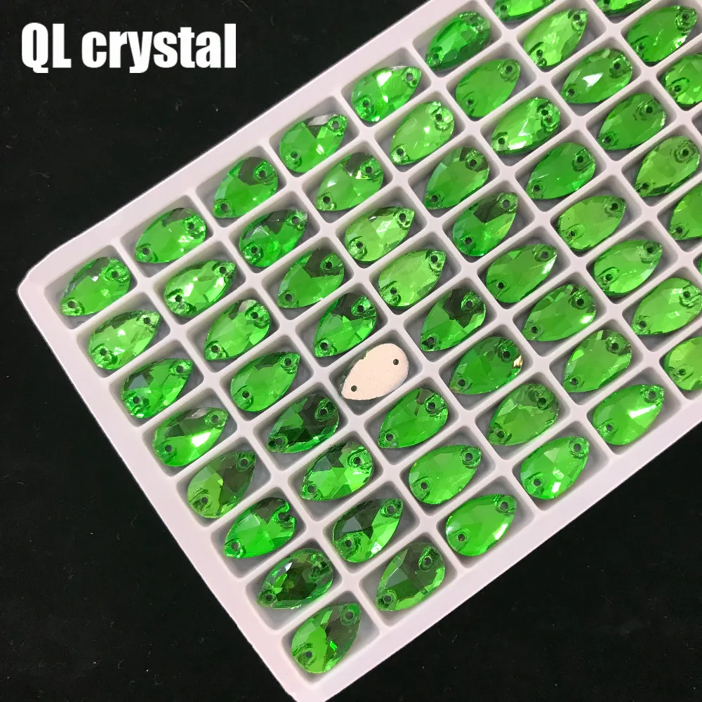 ALL Size QL Crystal 2018 popular Grass green Drops Sew On Crystal Stones Sewing On Rhinestone 2 Holes DIY Garment Dress Making