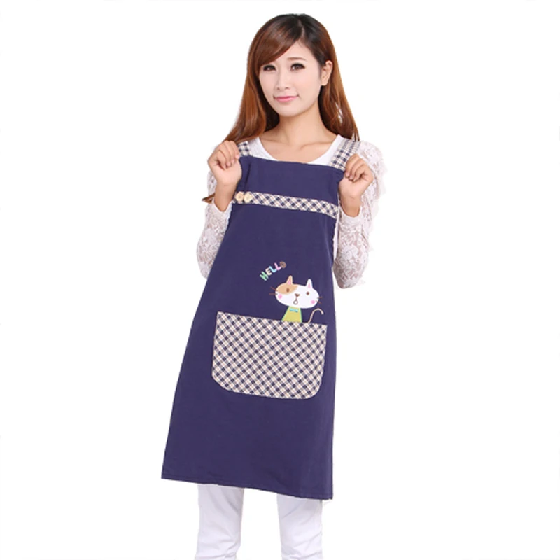 Classic Style Cute Tea Shop Kindergarten Apron Women Adult Work Wear Gown Cotton Overall Pinafore Logo Print