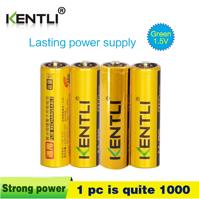 KENTLI 2 pz di batterie all'ingrosso buon imballaggio AA 1.5 V li-ion in digitale batteria al litio 2400mWh