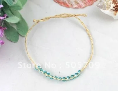 48PCS  Skyblue glass seed braided raffia wish bracelets #21623