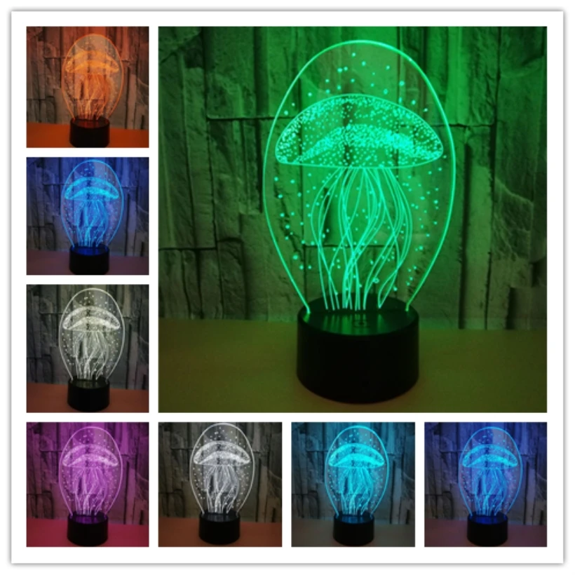 

Creative Jellyfish 3D Night Light Acrylic LED USB Table Lamp 7 Color Changeable Bedroom Home Decration Lights Gift for Children