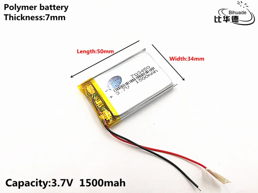 1pcs/lot Good Qulity 3.7V,1500mAH,703450 Polymer lithium ion / Li-ion battery for TOY,POWER BANK,GPS,mp3,mp4