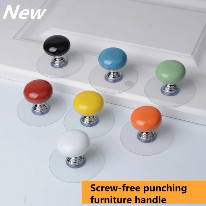 Rural Ceramic Children Room Drawer Shoe Cabinet Knob Free Screw Free Punching Orange Black Blue Green Kitchen Cabinet Handle