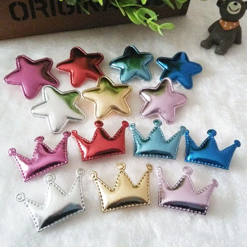 100pcs/lot PU Leather Pet Hair Clips New Designs Cute Star And Crown Shape Dog Hair Accessories Length About 1.4 inch 7 Colors