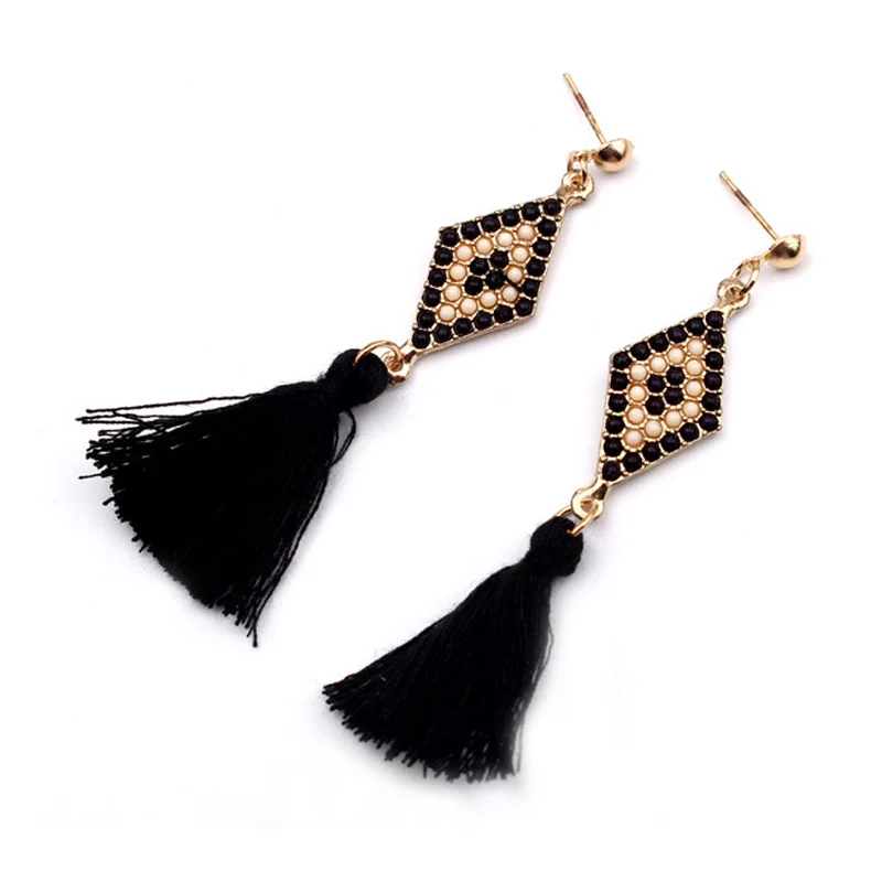 Pendientes largos de gota de cristal para mujer, aretes largos bohemios con borlas doradas, a la moda, para fiesta de boda, regalos de joyería