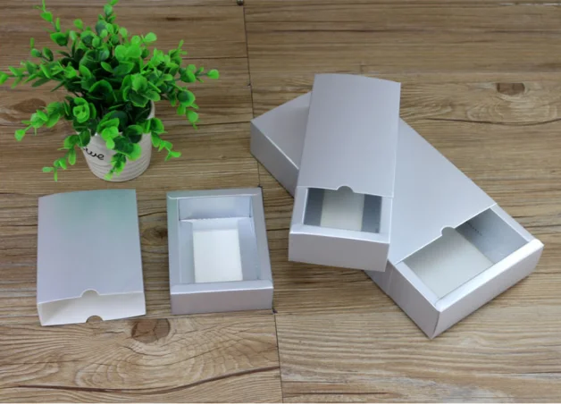 

Wholesale 300pcs Matte Silver Paper Drawer Type Craft Gift Box Jewelry Handmade Soap Packaging Boxes For Wedding Party Candy Box