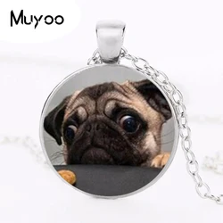 Wholesale Glass Dome Round Pendant Animals Jewelry Pug Necklaces Pendants Dog Picture Necklace The Best Gift for Dog Lovers HZ1