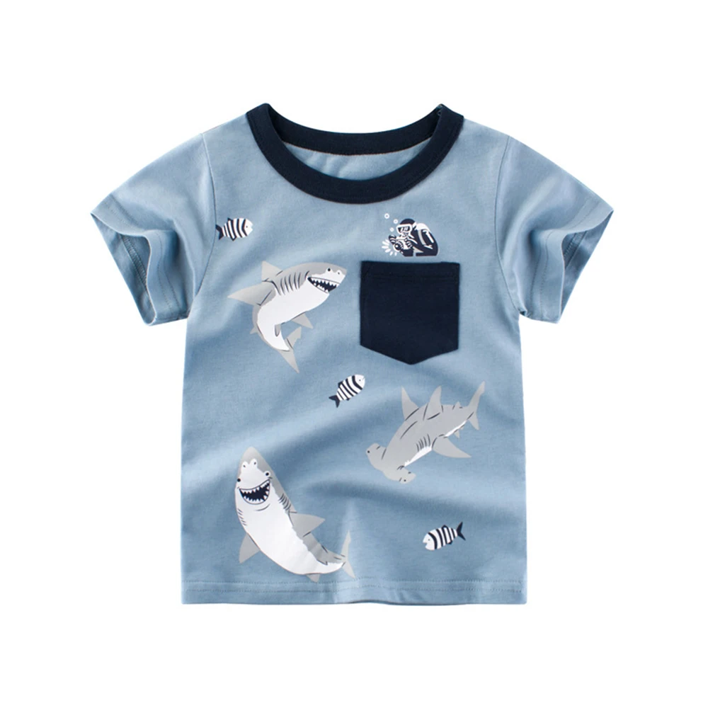 BINIDUCKLING Boys Kids Clothes Set Summer Shark Printed Cotton Short Sleeve T-Shirt+Pants Outfits Toddler Boy Clothing