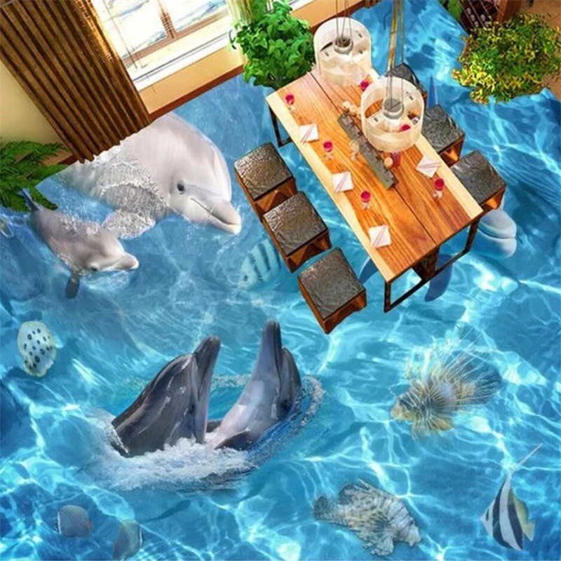 beibehang Custom 3D Floor Wallpapers Waterproof Natural Scenery Dolphin Kitchen Room Background self adhesive wallpaper for Wall