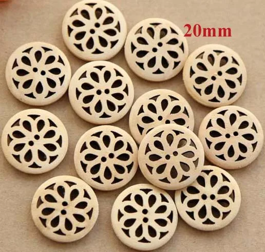 30pcs/lot Size:20mm Natural Color Hollow Out Buttons Flower Design Wooden Button for Sewing Wood Buttons for Garment(ss-3674)