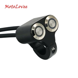 Motolovee 22mm Motorcycle Switches Handlebar Mount Switch Button Headlight Hazard Brake Fog Light ON-OFF Aluminum Alloy With LED