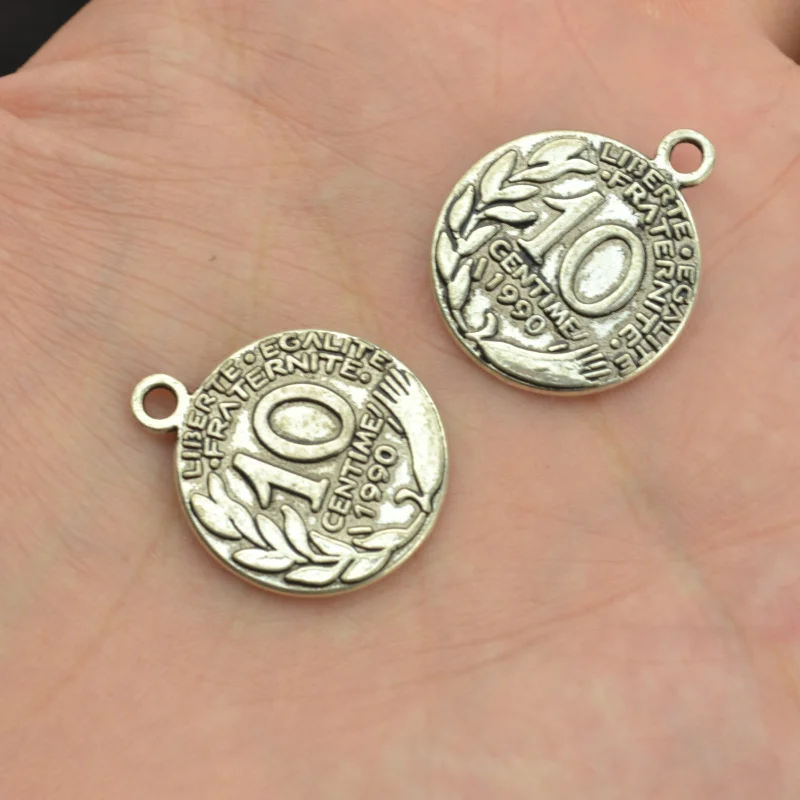 10 pcs free shipping Retro silver color charms diy metal  coin pendant for necklace&bracelets jewelry making 23*19 mm 3383A