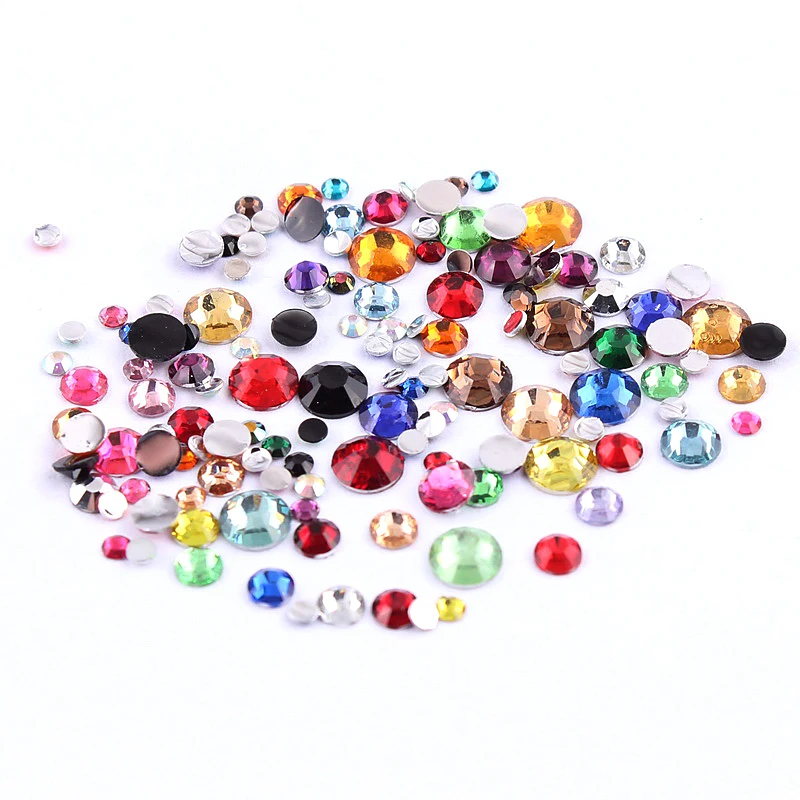 1000pcs  Mix Color&Size Rhinestone Round Flatback Glue On Stones Nail Art Mobile Phone Gems DIY Jewelry Decorative Rhinestones
