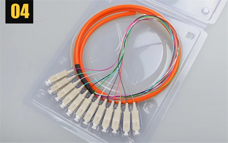 أسلاك التوصيل المصنوعة البصرية SC 12core 1.5mtr ألياف SM ملونة 62.5/125um 50/125um كابل ftth حزمة أسلاك التوصيل المصنوعة 12 منفذًا فئة الطويق ELINK